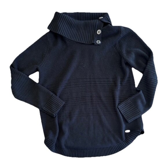 CALVIN KLEIN | Shawl Neck Sweater | Black | Gold Button Accent | Sz Medium - Picture 1 of 3